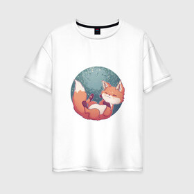 Женская футболка хлопок Oversize с принтом Отдыхающий лисёнок в Тюмени, 100% хлопок | свободный крой, круглый ворот, спущенный рукав, длина до линии бедер
 | арт | лес | лис | лисёнок | отдых | отдыхает | рисунок | спит