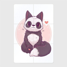 Магнитный плакат 2Х3 с принтом Лисья панда в Тюмени, Полимерный материал с магнитным слоем | 6 деталей размером 9*9 см | арт | белый | лиса | любовь | мило | милота | мимишка | панда | рисунок | сердце | чёрно белый | чёрный