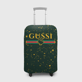 Чехол для чемодана 3D с принтом GUSSI / ГУСИ в Тюмени, 86% полиэфир, 14% спандекс | двустороннее нанесение принта, прорези для ручек и колес | anti | antibrand | brand | fashion | gucci | gusi | gussi | logo | meme | memes | анти | антибренд | бренд | гуси | гуччи | забавные | лого | логотип | мем | мемы | мода | прикол | приколы | прикольные | символ