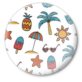 Значок с принтом Отпуск в Тюмени,  металл | круглая форма, металлическая застежка в виде булавки | summer | ананас | ананасы | гаваи | гавайская | звезда | звёзды | зонт | лето | мороженное | отдых | отпуск | очки | пальма | пальмы | пляж | солнце | туризм | туристическая