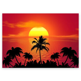 Поздравительная открытка с принтом Пальмы на фоне моря в Тюмени, 100% бумага | плотность бумаги 280 г/м2, матовая, на обратной стороне линовка и место для марки
 | Тематика изображения на принте: summer | восход | гаваи | гавайская | закат | лето | море | океан | отдых | отпуск | пальма | пальмы | солнце | туризм | туристическая