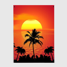 Постер с принтом Пальмы на фоне моря в Тюмени, 100% бумага
 | бумага, плотность 150 мг. Матовая, но за счет высокого коэффициента гладкости имеет небольшой блеск и дает на свету блики, но в отличии от глянцевой бумаги не покрыта лаком | summer | восход | гаваи | гавайская | закат | лето | море | океан | отдых | отпуск | пальма | пальмы | солнце | туризм | туристическая