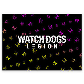 Поздравительная открытка с принтом WATCH DOGS LEGION / ВОТЧ ДОГС в Тюмени, 100% бумага | плотность бумаги 280 г/м2, матовая, на обратной стороне линовка и место для марки
 | dogs | game | games | glitch | hacker | legion | logo | ubisoft | watch | вотч | глитч | догс | игра | игры | легион | лого | логотип | символ | хакер | хакеру