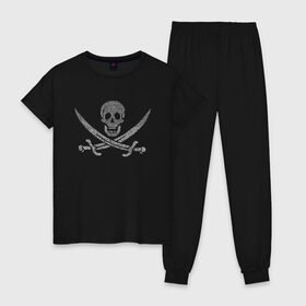 Женская пижама хлопок с принтом Pirate в Тюмени, 100% хлопок | брюки и футболка прямого кроя, без карманов, на брюках мягкая резинка на поясе и по низу штанин | веселый роджер | пират | пиратский флаг | пираты карибского моря | флаг | череп