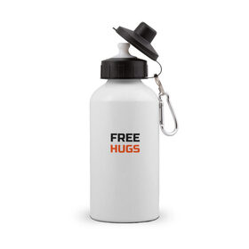 Бутылка спортивная с принтом free,hugs,бесплатные,обнимашки в Тюмени, металл | емкость — 500 мл, в комплекте две пластиковые крышки и карабин для крепления | Тематика изображения на принте: 