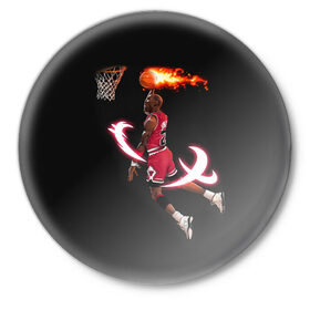 Значок с принтом MICHAEL JORDAN в Тюмени,  металл | круглая форма, металлическая застежка в виде булавки | jordan | michael | michael jordan | nba | баскетбол | баскетболист | джордан | защитник | майкл | майкл джордан | нба