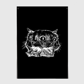 Постер с принтом Чокнутый кот в Тюмени, 100% бумага
 | бумага, плотность 150 мг. Матовая, но за счет высокого коэффициента гладкости имеет небольшой блеск и дает на свету блики, но в отличии от глянцевой бумаги не покрыта лаком | cat | белый | звери | кот | кошка | черный