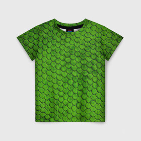 Детская футболка 3D с принтом зелёная чешуя  в Тюмени, 100% гипоаллергенный полиэфир | прямой крой, круглый вырез горловины, длина до линии бедер, чуть спущенное плечо, ткань немного тянется | чешуя | чешуя ящерицы