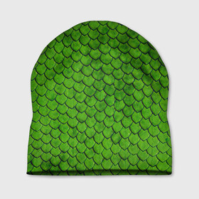 Шапка 3D с принтом зелёная чешуя  в Тюмени, 100% полиэстер | универсальный размер, печать по всей поверхности изделия | чешуя | чешуя ящерицы