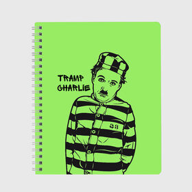 Тетрадь с принтом Tramp Charlie в Тюмени, 100% бумага | 48 листов, плотность листов — 60 г/м2, плотность картонной обложки — 250 г/м2. Листы скреплены сбоку удобной пружинной спиралью. Уголки страниц и обложки скругленные. Цвет линий — светло-серый
 | актер | кино | смех | чарли