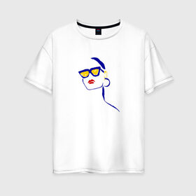 Женская футболка хлопок Oversize с принтом девушка в очках, лицо, рисунок в Тюмени, 100% хлопок | свободный крой, круглый ворот, спущенный рукав, длина до линии бедер
 | девушка в очках | лицо | рисунок