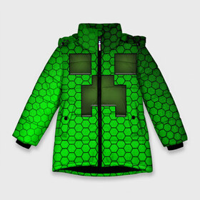 Зимняя куртка для девочек 3D с принтом Крипер из игры Minecraft в Тюмени, ткань верха — 100% полиэстер; подклад — 100% полиэстер, утеплитель — 100% полиэстер. | длина ниже бедра, удлиненная спинка, воротник стойка и отстегивающийся капюшон. Есть боковые карманы с листочкой на кнопках, утяжки по низу изделия и внутренний карман на молнии. 

Предусмотрены светоотражающий принт на спинке, радужный светоотражающий элемент на пуллере молнии и на резинке для утяжки. | mine | minecraft | зелёный крипер | игра | крипер | лицо крипера | майн | майнкрафт | моб из игры | мордочка крипера