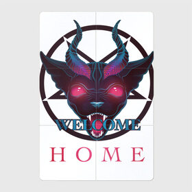 Магнитный плакат 2Х3 с принтом Welcome home в Тюмени, Полимерный материал с магнитным слоем | 6 деталей размером 9*9 см | demon | devil | hell | home | welcome | готика | демон | дьявол | кот | надпись | пентаграмма | рога | сфинкс | черт