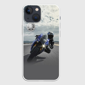 Чехол для iPhone 13 mini с принтом Yamaha в Тюмени,  |  | clouds | helmet | motorcycle | racer | road | route | sky | speed | yamaha | гонщик | дорога | мотоцикл | небо | облака | скорость | трасса | шлем