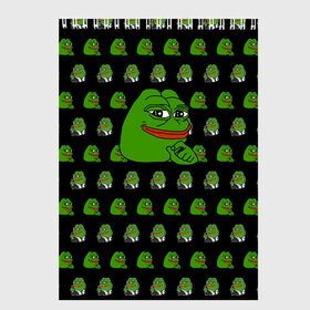 Скетчбук с принтом Frog Pepe в Тюмени, 100% бумага
 | 48 листов, плотность листов — 100 г/м2, плотность картонной обложки — 250 г/м2. Листы скреплены сверху удобной пружинной спиралью | Тематика изображения на принте: meme | жаба | звук | лягушка | майнкрафт | мем | пепа | пепе | скин