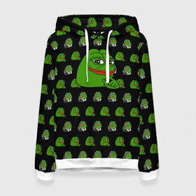 Женская толстовка 3D с принтом Frog Pepe в Тюмени, 100% полиэстер  | двухслойный капюшон со шнурком для регулировки, мягкие манжеты на рукавах и по низу толстовки, спереди карман-кенгуру с мягким внутренним слоем. | meme | жаба | звук | лягушка | майнкрафт | мем | пепа | пепе | скин