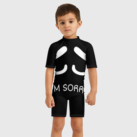 Детский купальный костюм 3D с принтом Sorry not sorry в Тюмени, Полиэстер 85%, Спандекс 15% | застежка на молнии на спине | 