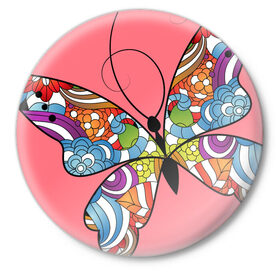 Значок с принтом Mosaic в Тюмени,  металл | круглая форма, металлическая застежка в виде булавки | Тематика изображения на принте: бабочки | девушкам | полет