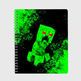 Тетрадь с принтом MINECRAFT CREEPER в Тюмени, 100% бумага | 48 листов, плотность листов — 60 г/м2, плотность картонной обложки — 250 г/м2. Листы скреплены сбоку удобной пружинной спиралью. Уголки страниц и обложки скругленные. Цвет линий — светло-серый
 | Тематика изображения на принте: creeper | game | minecraft | блоки | игра | квадраты | компьютерная | крипер | криппер | майнкрафт | огонь