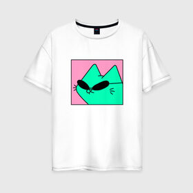 Женская футболка хлопок Oversize с принтом Кот в очках в Тюмени, 100% хлопок | свободный крой, круглый ворот, спущенный рукав, длина до линии бедер
 | иллюстрация | кот | мем | мемы | рисунок | смешно | современно