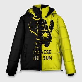 Мужская зимняя куртка 3D с принтом Praise the sun в Тюмени, верх — 100% полиэстер; подкладка — 100% полиэстер; утеплитель — 100% полиэстер | длина ниже бедра, свободный силуэт Оверсайз. Есть воротник-стойка, отстегивающийся капюшон и ветрозащитная планка. 

Боковые карманы с листочкой на кнопках и внутренний карман на молнии. | Тематика изображения на принте: dark souls | dark souls iii | дарк солс | дарк соулс | темные души | черные души