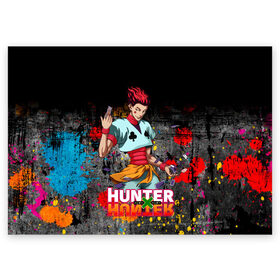 Поздравительная открытка с принтом Хисока Hunter x Hunter в Тюмени, 100% бумага | плотность бумаги 280 г/м2, матовая, на обратной стороне линовка и место для марки
 | anime | hunter | hunter x hunter | zoldyck | аниме | зодиак | охотник | охотники | хисока
