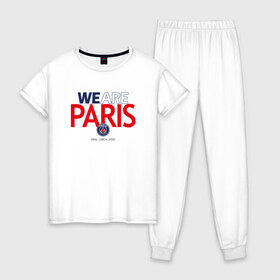 Женская пижама хлопок с принтом PSG We Are Paris (2021 22) в Тюмени, 100% хлопок | брюки и футболка прямого кроя, без карманов, на брюках мягкая резинка на поясе и по низу штанин | Тематика изображения на принте: 0x000000123 | neymar | paris saint germain | psg | неймар | псж