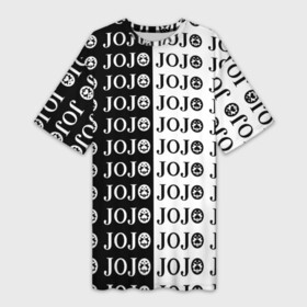 Платье-футболка 3D с принтом Логотип джо джо паттерн черно белый в Тюмени,  |  | anime | jojo | jojo’s bizarre adventure | аниме | анимэ | биззаре адвенчер | джо | джо джо | джоджо | джонатан джостар | дзёсукэ хигасиката | дзётаро кудзё | жожо | игги | кира | лого | манга | невероятные приключения
