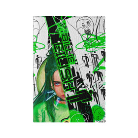 Обложка для паспорта матовая кожа с принтом Billie Eilish в Тюмени, натуральная матовая кожа | размер 19,3 х 13,7 см; прозрачные пластиковые крепления | автор | автор песен | инди поп | певица | поп | электропоп | эмо поп