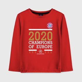 Детский лонгслив хлопок с принтом FC Bayern Munchen | Champions of Europe 2020 в Тюмени, 100% хлопок | круглый вырез горловины, полуприлегающий силуэт, длина до линии бедер | 0x000000123 | bayern munchen | fcb | бавария | мюнхен