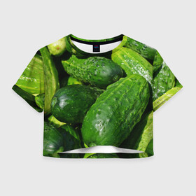 Женская футболка Crop-top 3D с принтом Огурцы в Тюмени, 100% полиэстер | круглая горловина, длина футболки до линии талии, рукава с отворотами | еда | зелень | огород | огурец | огуречик | огурцы | огурчик | огурчики | природа | растение | растения | флора
