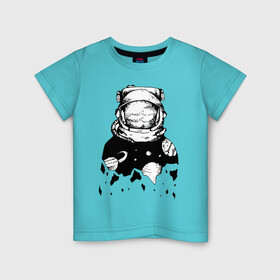 Детская футболка хлопок с принтом Космонавт в Тюмени, 100% хлопок | круглый вырез горловины, полуприлегающий силуэт, длина до линии бедер | cosmonaut | cosmos | moon | planet | saturn | space | spacesuit | космонавт | космос | луна | планета | сатурн | скафандр
