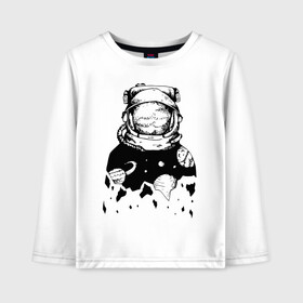 Детский лонгслив хлопок с принтом Космонавт в Тюмени, 100% хлопок | круглый вырез горловины, полуприлегающий силуэт, длина до линии бедер | cosmonaut | cosmos | moon | planet | saturn | space | spacesuit | космонавт | космос | луна | планета | сатурн | скафандр