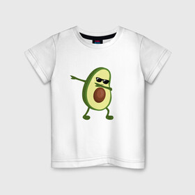 Детская футболка хлопок с принтом Авокадо дэб в Тюмени, 100% хлопок | круглый вырез горловины, полуприлегающий силуэт, длина до линии бедер | dab | авокадо | даб | дэб | мем | очки | фрукт