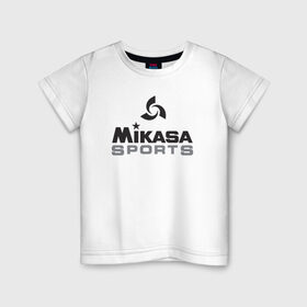Детская футболка хлопок с принтом MIKASA SPORTS в Тюмени, 100% хлопок | круглый вырез горловины, полуприлегающий силуэт, длина до линии бедер | Тематика изображения на принте: beach | mikasa | voleybal | volleyball | волебол | волейбол | волейболист | волейболистка | воллейбол | микаса | пляжный