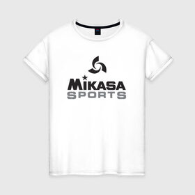 Женская футболка хлопок с принтом MIKASA SPORTS в Тюмени, 100% хлопок | прямой крой, круглый вырез горловины, длина до линии бедер, слегка спущенное плечо | beach | mikasa | voleybal | volleyball | волебол | волейбол | волейболист | волейболистка | воллейбол | микаса | пляжный