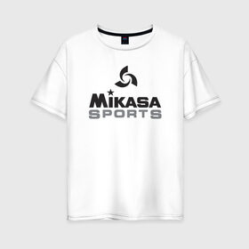Женская футболка хлопок Oversize с принтом MIKASA SPORTS в Тюмени, 100% хлопок | свободный крой, круглый ворот, спущенный рукав, длина до линии бедер
 | beach | mikasa | voleybal | volleyball | волебол | волейбол | волейболист | волейболистка | воллейбол | микаса | пляжный