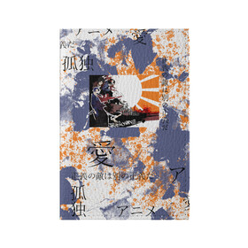 Обложка для паспорта матовая кожа с принтом Самурай Чамплу в Тюмени, натуральная матовая кожа | размер 19,3 х 13,7 см; прозрачные пластиковые крепления | Тематика изображения на принте: абстракция | аниме | брызги | иероглифы | самурай | самурай чамплу | тай дай | чамплу | япония | японские иероглифы | японские символы