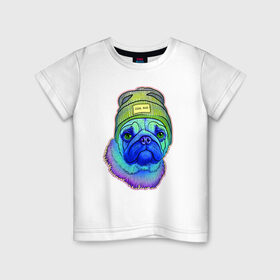 Детская футболка хлопок с принтом Мопс в Тюмени, 100% хлопок | круглый вырез горловины, полуприлегающий силуэт, длина до линии бедер | mops | pug | pugs | мопс | мопсы