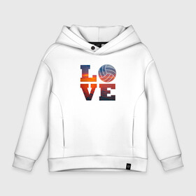 Детское худи Oversize хлопок с принтом LOVE Volleyball в Тюмени, френч-терри — 70% хлопок, 30% полиэстер. Мягкий теплый начес внутри —100% хлопок | боковые карманы, эластичные манжеты и нижняя кромка, капюшон на магнитной кнопке | Тематика изображения на принте: beach | i love | live | love | voleybal | volleyball | волебол | волейбол | волейболист | волейболистка | воллейбол | пляжный | я люблю