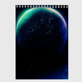 Скетчбук с принтом планета в Тюмени, 100% бумага
 | 48 листов, плотность листов — 100 г/м2, плотность картонной обложки — 250 г/м2. Листы скреплены сверху удобной пружинной спиралью | глобус | земля | космос | неон | планета