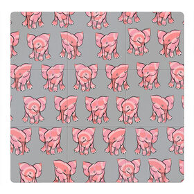 Магнитный плакат 3Х3 с принтом РОЗОВЫЕ СЛОНИКИ ПАТТЕРН в Тюмени, Полимерный материал с магнитным слоем | 9 деталей размером 9*9 см | бесшовный паттерн | животные. слоны | милота | нежнятина | серый | слоники. розовый