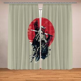 Фотошторы с принтом Samurai man в Тюмени, Блэкаут (светозащита 90%) / Габардин (светозащита 40% | 2 полотна шириной по 145 см; Высота 200-300 см; Крепление: шторная лента (на крючки); | Тематика изображения на принте: бамбук | катана | сакура | самурай | япония