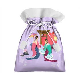 Подарочный 3D мешок с принтом Geishas в Тюмени, 100% полиэстер | Размер: 29*39 см | Тематика изображения на принте: горы | остров | сакура | токио | япония
