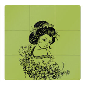 Магнитный плакат 3Х3 с принтом Geisha 23 в Тюмени, Полимерный материал с магнитным слоем | 9 деталей размером 9*9 см | девушка | сакура | цветы | япония