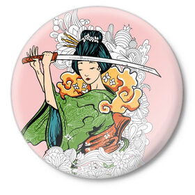 Значок с принтом Geisha 22 в Тюмени,  металл | круглая форма, металлическая застежка в виде булавки | 