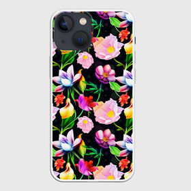 Чехол для iPhone 13 mini с принтом Разноцветие в Тюмени,  |  | fashion | flower pattern | бабочки | девушкам | зелень | лепестки | лето | листья | маки | марта | нежные | паттерн | пионы | подарок | природа | растения | ромашки | тропики | тропические | узоры | цветочки