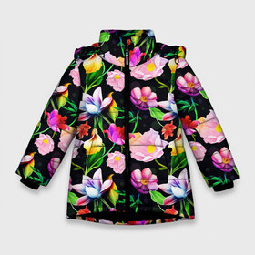 Зимняя куртка для девочек 3D с принтом Разноцветие в Тюмени, ткань верха — 100% полиэстер; подклад — 100% полиэстер, утеплитель — 100% полиэстер. | длина ниже бедра, удлиненная спинка, воротник стойка и отстегивающийся капюшон. Есть боковые карманы с листочкой на кнопках, утяжки по низу изделия и внутренний карман на молнии. 

Предусмотрены светоотражающий принт на спинке, радужный светоотражающий элемент на пуллере молнии и на резинке для утяжки. | fashion | flower pattern | бабочки | девушкам | зелень | лепестки | лето | листья | маки | марта | нежные | паттерн | пионы | подарок | природа | растения | ромашки | тропики | тропические | узоры | цветочки