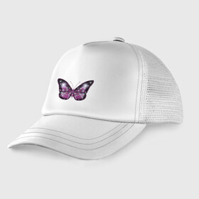 Детская кепка тракер с принтом бабочка в Тюмени, Козырек - 100% хлопок. Кепка - 100% полиэстер, Задняя часть - сетка | универсальный размер, пластиковая застёжка | бабочка | бабочка с распахнутыми крыльями | большая большая | большие крылья | крылья | лето | насекомое.