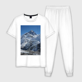 Мужская пижама хлопок с принтом Эверест в Тюмени, 100% хлопок | брюки и футболка прямого кроя, без карманов, на брюках мягкая резинка на поясе и по низу штанин
 | вершина | возвышеность | гора | холм | эверест